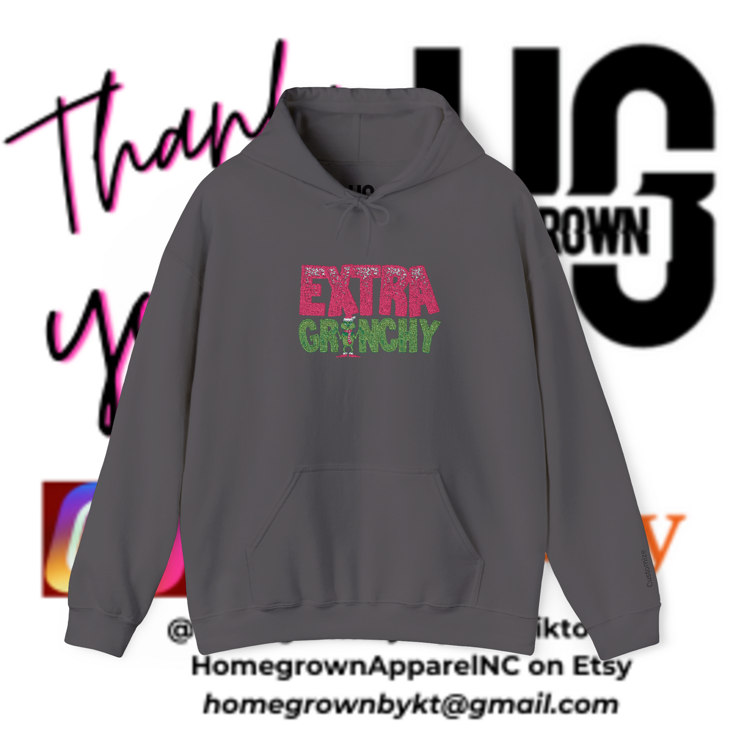 Extra Grinchy Faux Embroidery Custom Hoodie