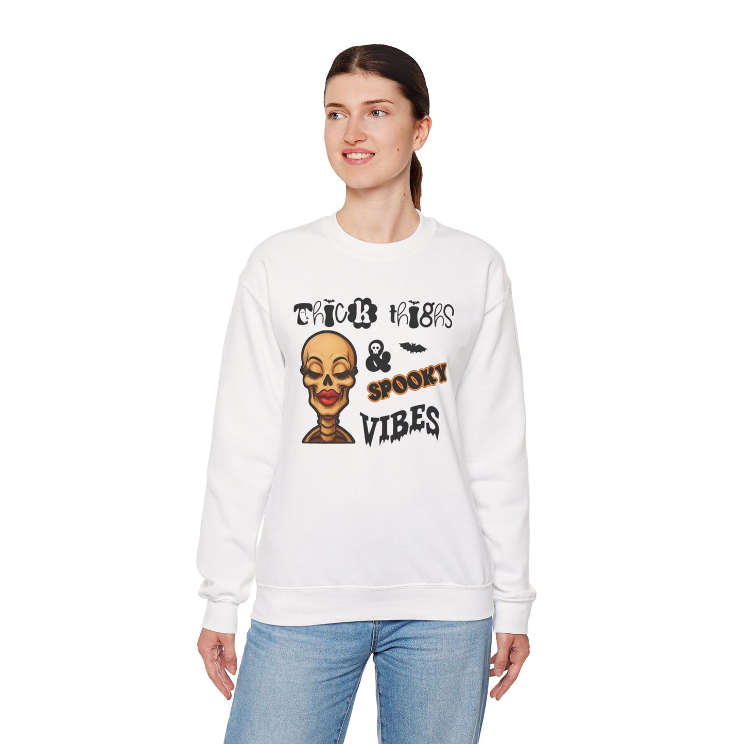 Thick Thighs & Spooky Vibes Sweatshirt, Halloween Crewneck
