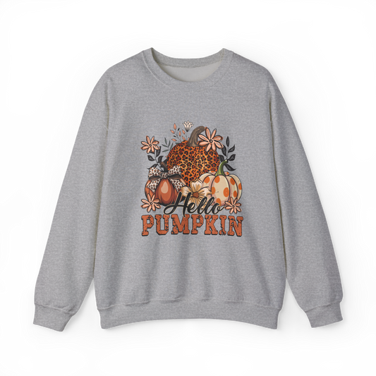 Hello Pumpkin Fall Sweatshirt, Cozy Autumn Top, Unisex Crewneck, Harvest Charm, Thanksgiving Gift, Seasonal Wardrobe Essentials