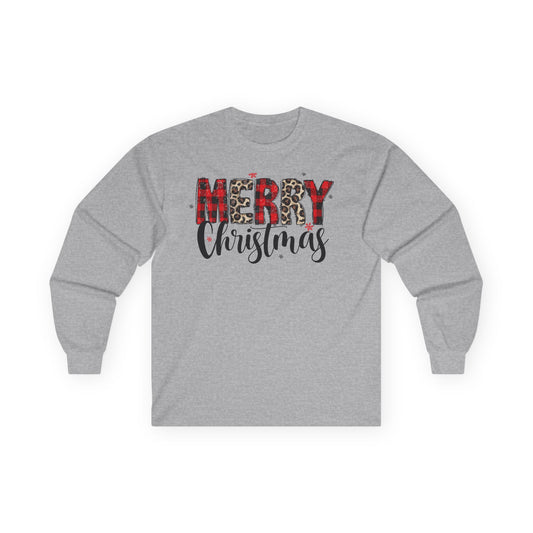 Merry Christmas plaid script Long Sleeve Tee