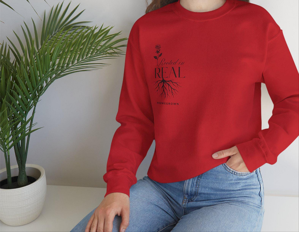 Rooted in Real Sweatshirt: Unisex Cotton-Blend Cozy Crewneck